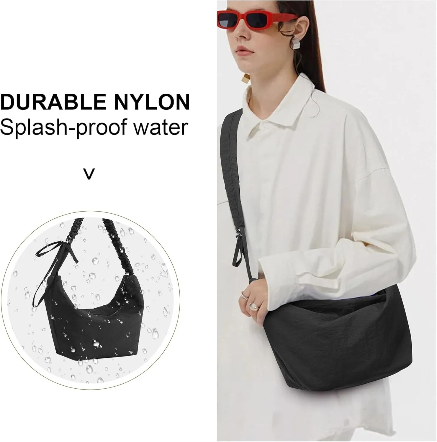 CORALDAISY Crescent Bag Hobo Crossbody Bags for Women Tote Handbag Ruched Shoulder Bag Lightweight Casual Sling Bag