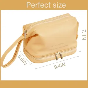 Cosmetic Bag, Large Makeup Bag Travel Makeup Bag Portable PU Leather Toiletry Bag Roomy Waterproof Makeup Organizer Bag with Makeup Brush Holder for Women and Girls