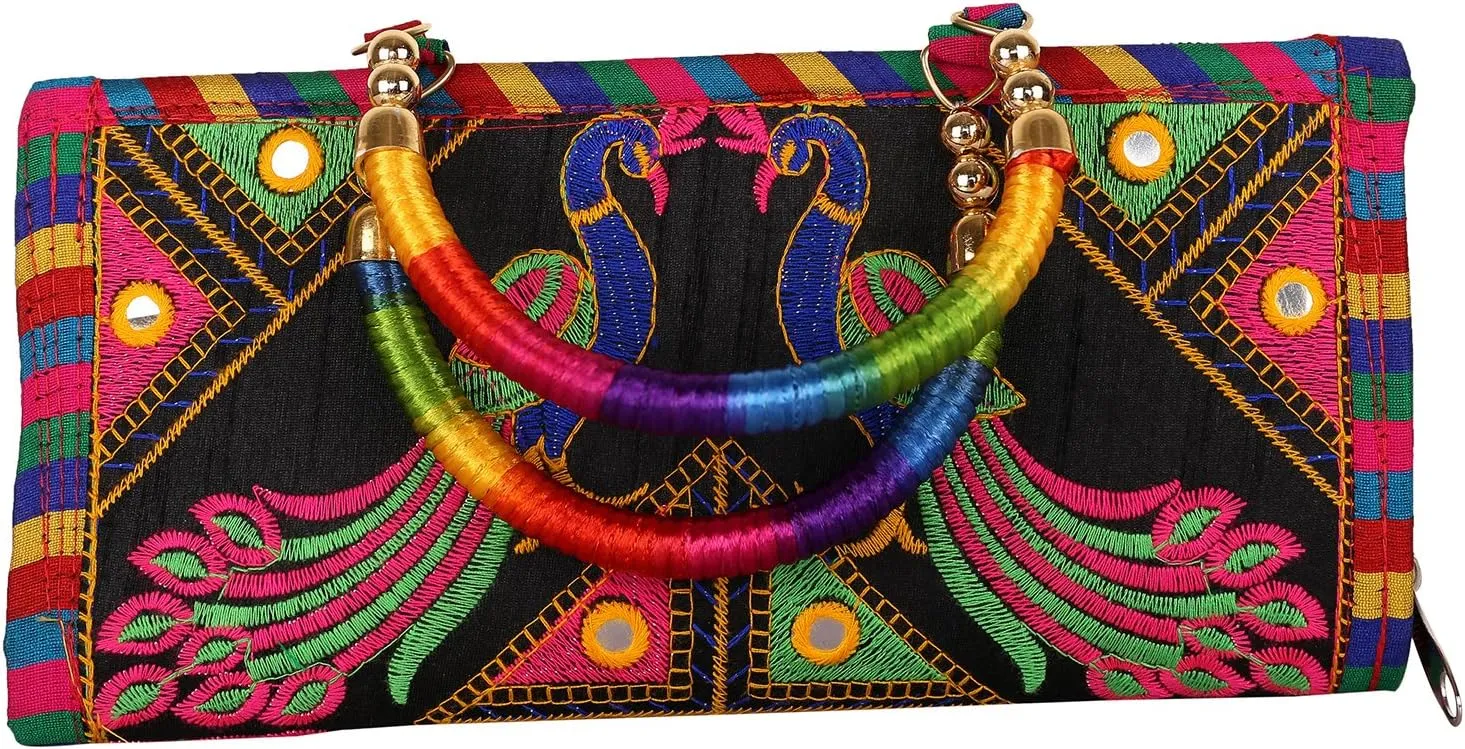 Craft Trade Clutch Bags for Women - Rajasthani Hand Embroidered Mini Crossbody Bag Women's Cluches for Wedding Party Gifts