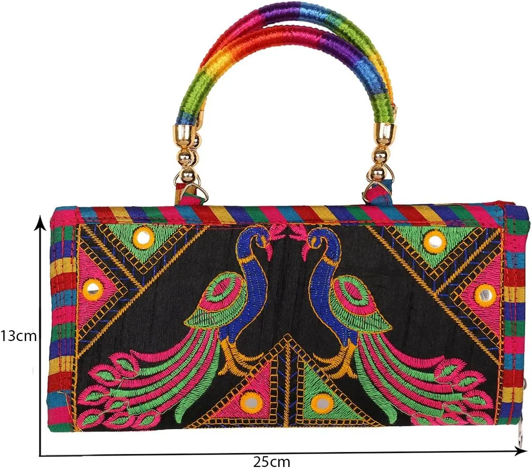 Craft Trade Clutch Bags for Women - Rajasthani Hand Embroidered Mini Crossbody Bag Women's Cluches for Wedding Party Gifts