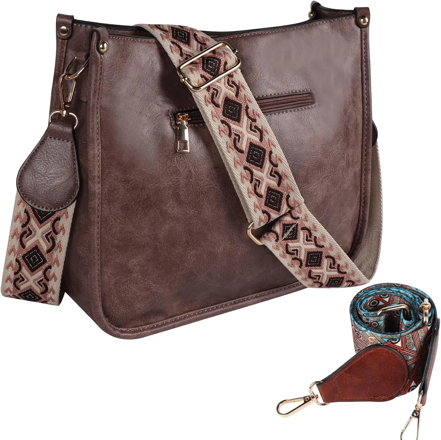 Crossbody Bags for Women Elegant Vegan Leather Hobo Handbags with 2pcs Adjustable Guitar Strap