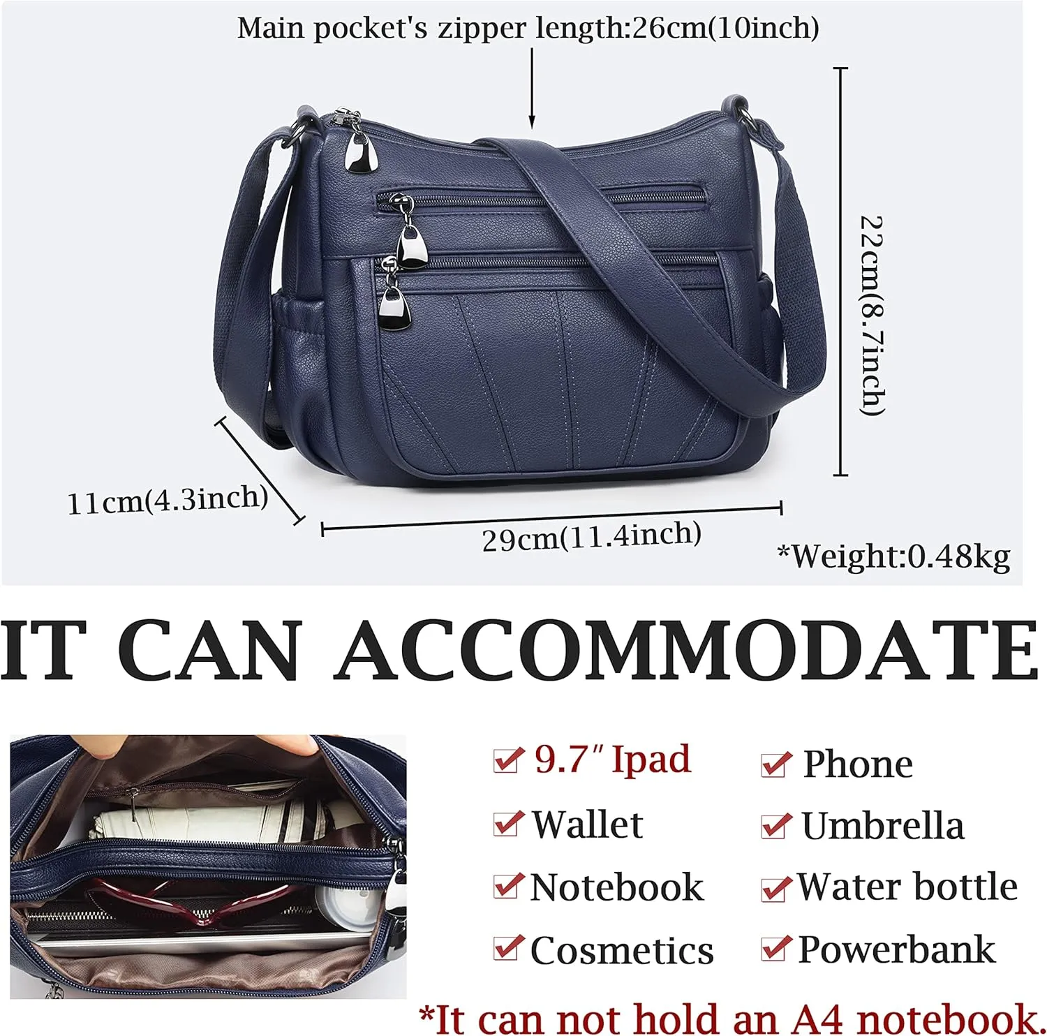 Crossbody Purse for Women Ladies Soft PU Leather Shoulder Bag Medium Roomy Handbag Fashion Tote Top Handle Satchel