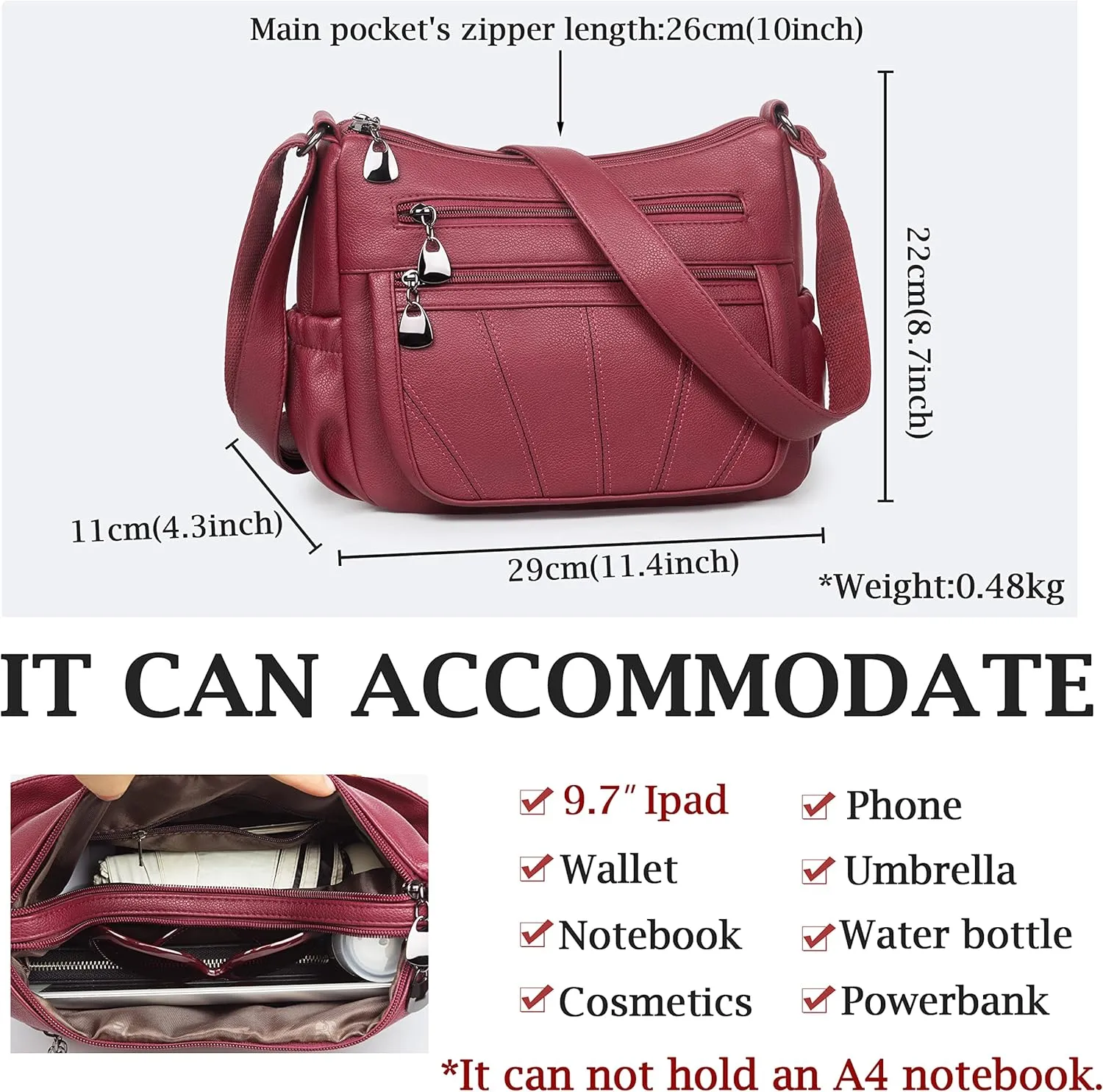 Crossbody Purse for Women Ladies Soft PU Leather Shoulder Bag Medium Roomy Handbag Fashion Tote Top Handle Satchel