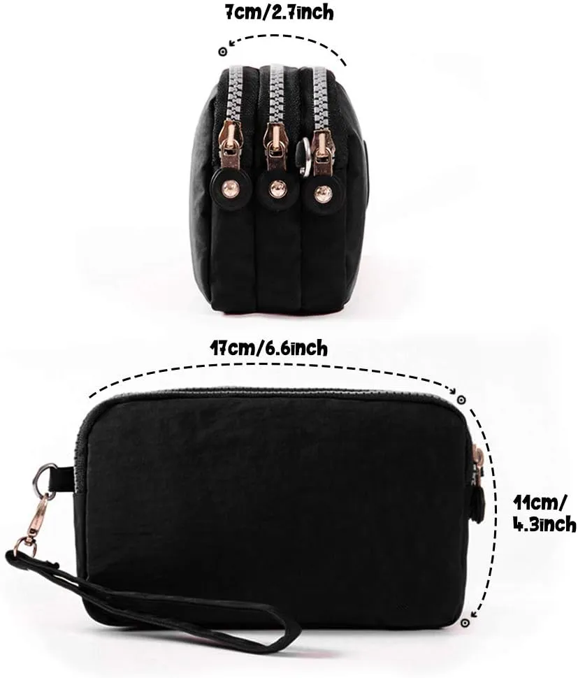 Crossbody Shoulder Bag for Women, Lightweight Travel Purse 3 Layers Zipper Wallet Wrist Bags Casual Sling Bags