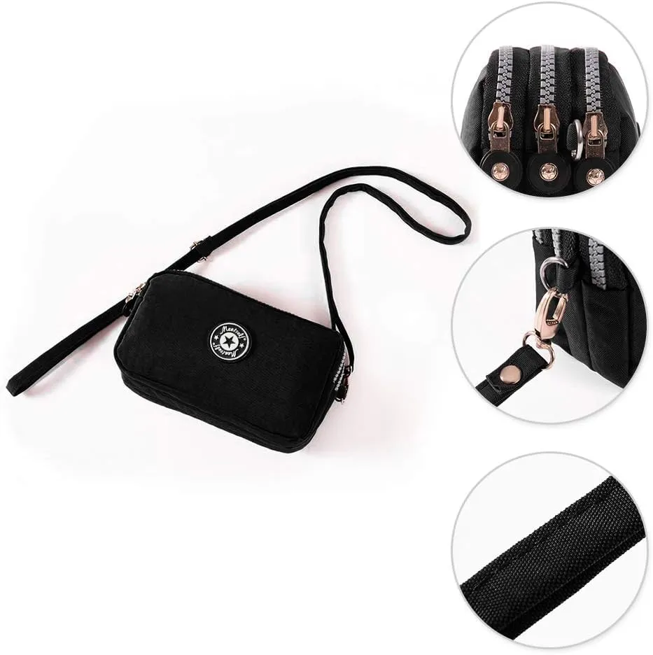 Crossbody Shoulder Bag for Women, Lightweight Travel Purse 3 Layers Zipper Wallet Wrist Bags Casual Sling Bags