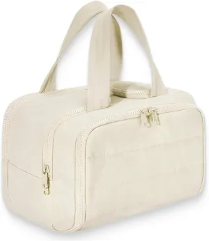 Curetoaway Travel Cosmetic Bag, Cureaway Large Capacity Wide-Open Travels Cosmetic Bag, Compact Travel Toiletry Bags, with 4 Compartments and Dry-Wet Separation (Beige)