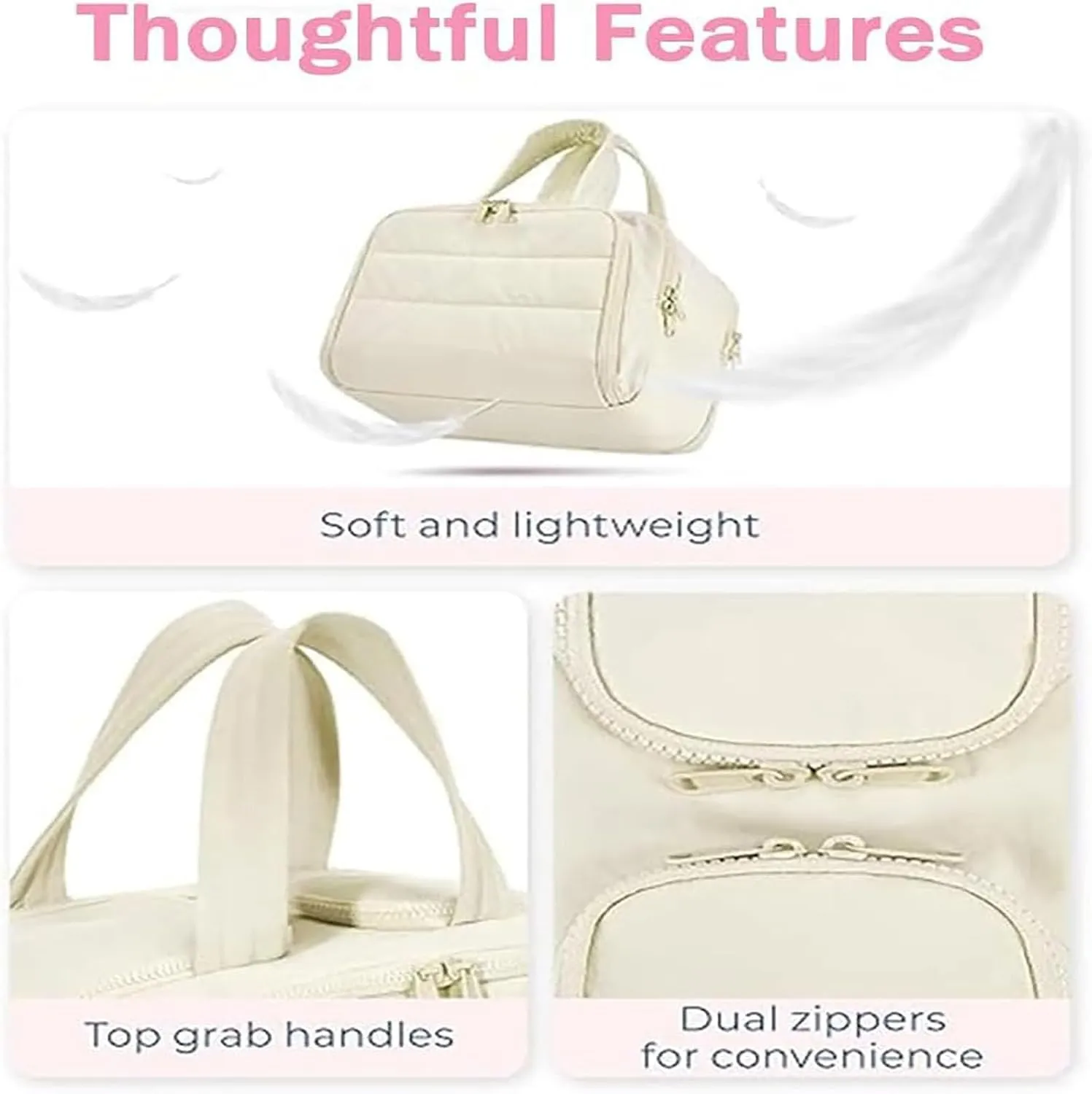 Curetoaway Travel Cosmetic Bag, Cureaway Large Capacity Wide-Open Travels Cosmetic Bag, Compact Travel Toiletry Bags, with 4 Compartments and Dry-Wet Separation (Beige)