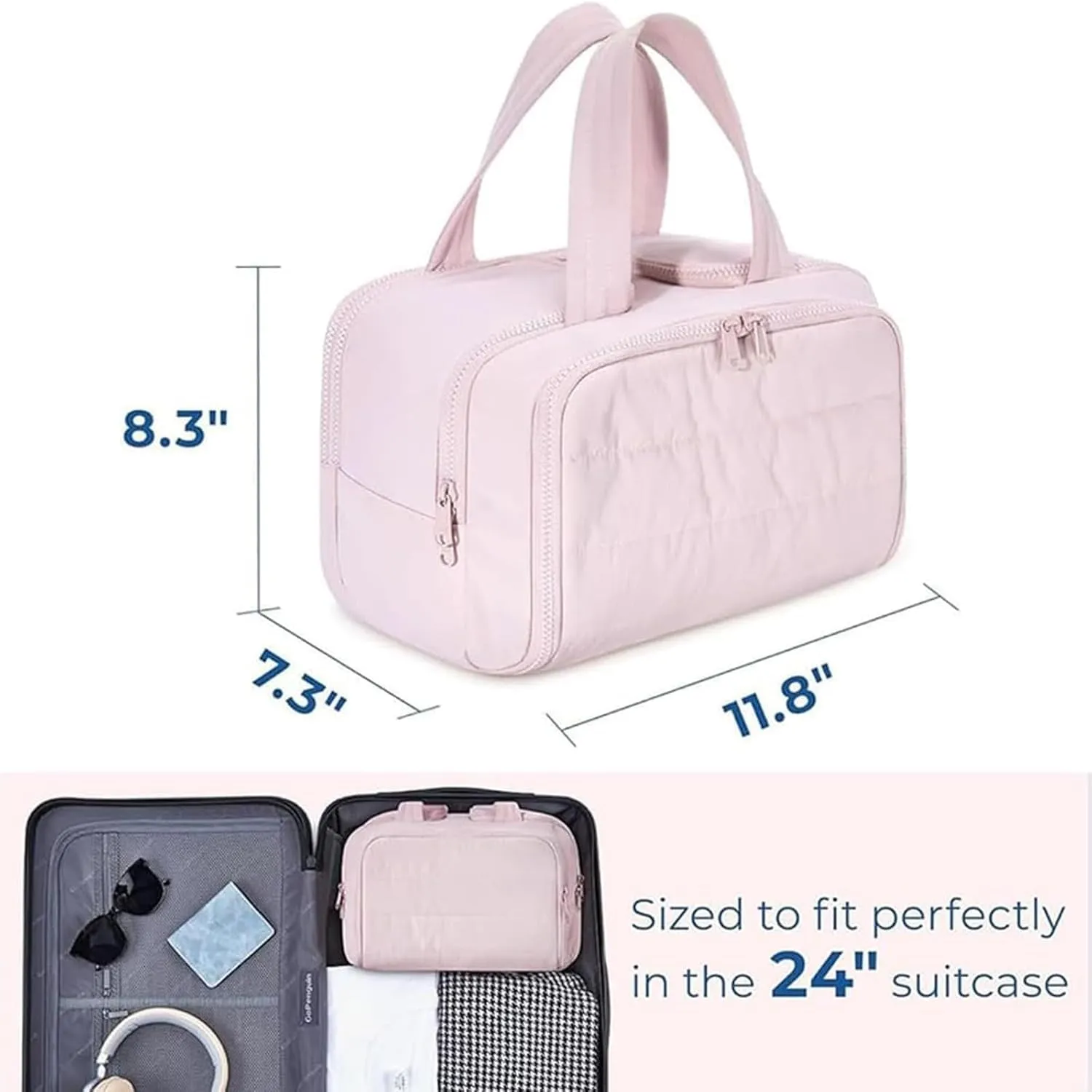 Curetoaway Travel Cosmetic Bag, Cureaway Large Capacity Wide-Open Travels Cosmetic Bag, Compact Travel Toiletry Bags, with 4 Compartments and Dry-Wet Separation (Beige)
