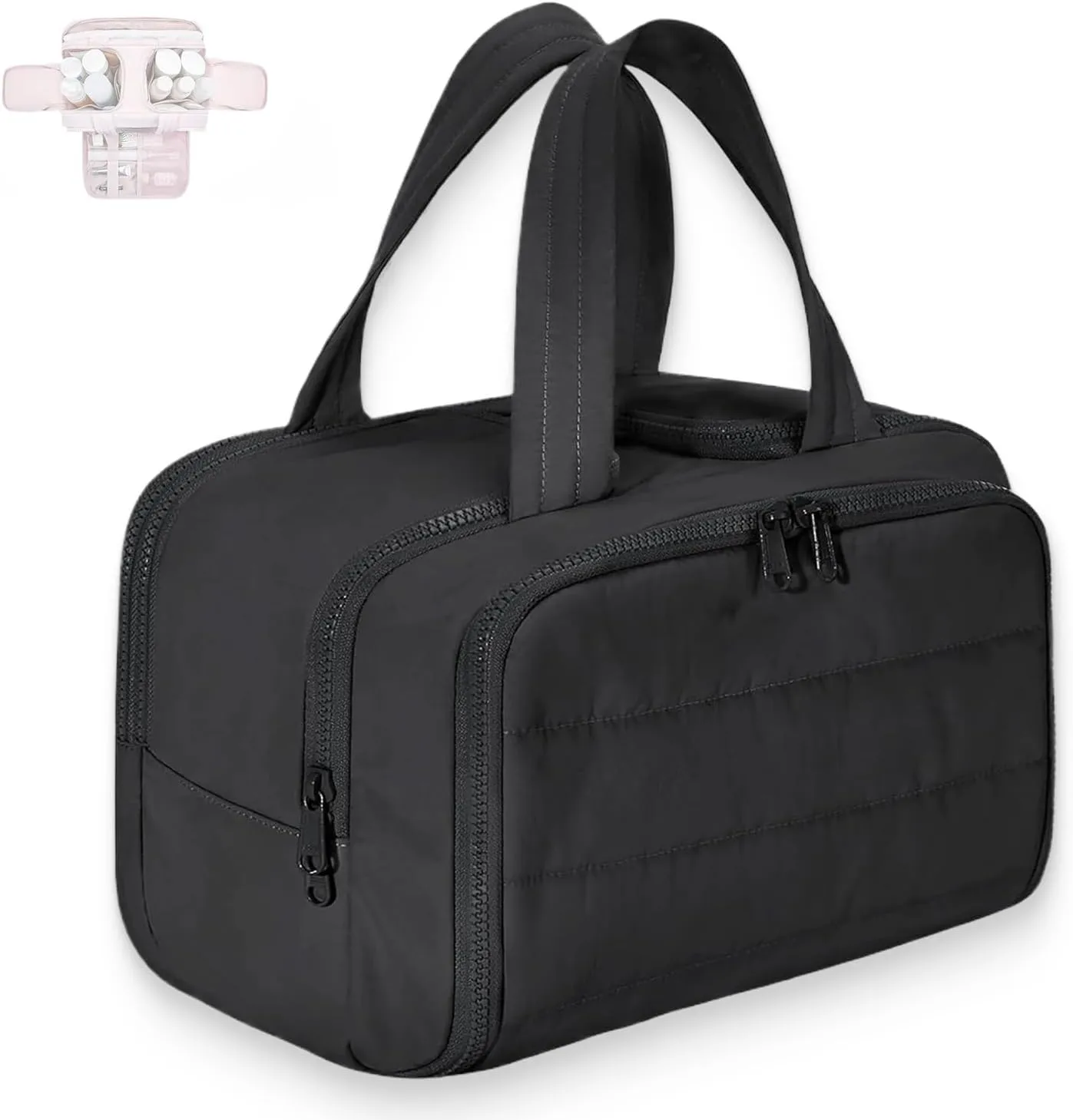 Curetoaway Travel Cosmetic Bag, Cureaway Large Capacity Wide-Open Travels Cosmetic Bag, Compact Travel Toiletry Bags, with 4 Compartments and Dry-Wet Separation (Black)