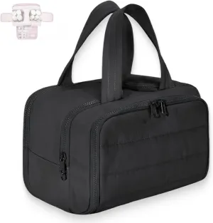 Curetoaway Travel Cosmetic Bag, Cureaway Large Capacity Wide-Open Travels Cosmetic Bag, Compact Travel Toiletry Bags, with 4 Compartments and Dry-Wet Separation (Black)