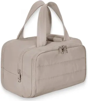 Curetoaway Travel Cosmetic Bag, Cureaway Large Capacity Wide-Open Travels Cosmetic Bag, Compact Travel Toiletry Bags, with 4 Compartments and Dry-Wet Separation (Khaki)