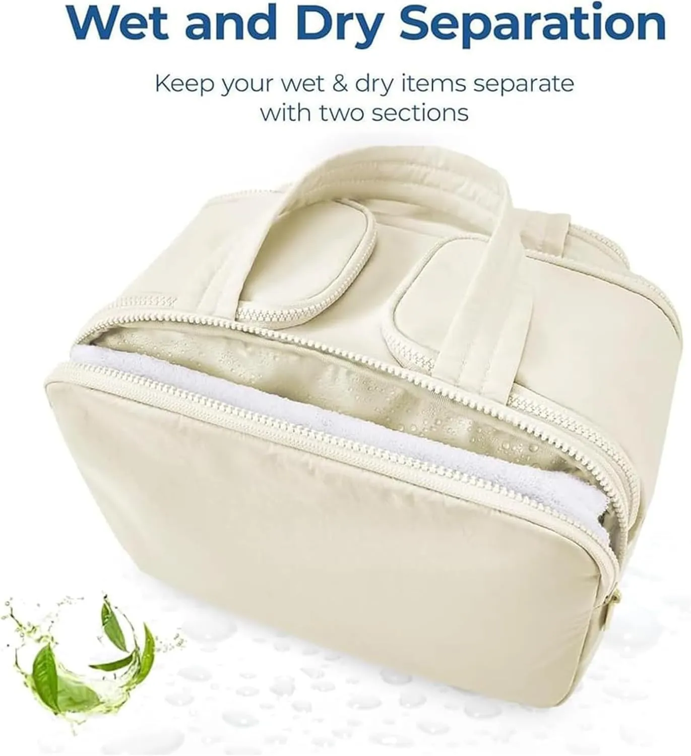 Curetoaway Travel Cosmetic Bag, Cureaway Large Capacity Wide-Open Travels Cosmetic Bag, Compact Travel Toiletry Bags, with 4 Compartments and Dry-Wet Separation (Khaki)