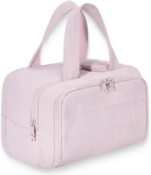Curetoaway Travel Cosmetic Bag, Cureaway Large Capacity Wide-Open Travels Cosmetic Bag, Compact Travel Toiletry Bags, with 4 Compartments and Dry-Wet Separation (Pink)
