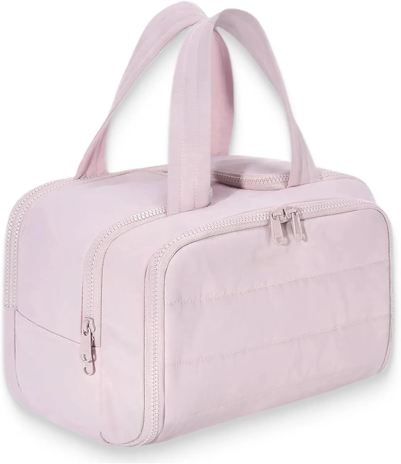 Curetoaway Travel Cosmetic Bag, Cureaway Large Capacity Wide-Open Travels Cosmetic Bag, Compact Travel Toiletry Bags, with 4 Compartments and Dry-Wet Separation (Pink)