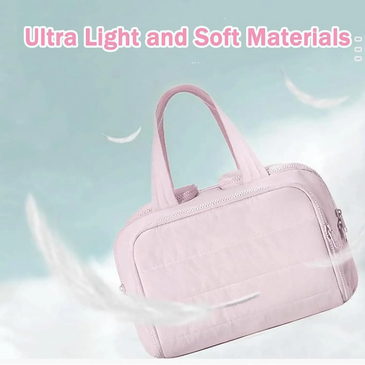 Curetoaway Travel Cosmetic Bag, Cureaway Large Capacity Wide-Open Travels Cosmetic Bag, Compact Travel Toiletry Bags, with 4 Compartments and Dry-Wet Separation (Pink)