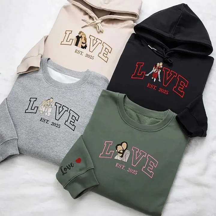 Custom Embroidered Roman Numeral Hoodie هودي بأرقام رومانية مطرزة حسب الطلب مع شحن مباشر كهدية للأزواج