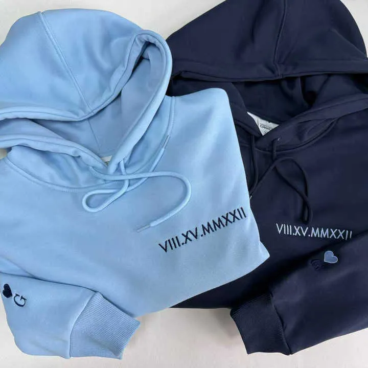 Custom Embroidered Roman Numeral Hoodie هودي بأرقام رومانية مطرزة حسب الطلب مع شحن مباشر كهدية للأزواج