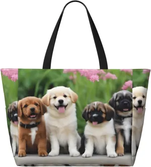 Cute Dogs Beach Travel Bag - Foldable Spacious Large Capacity Beach Bag Tote Bag With Zipper