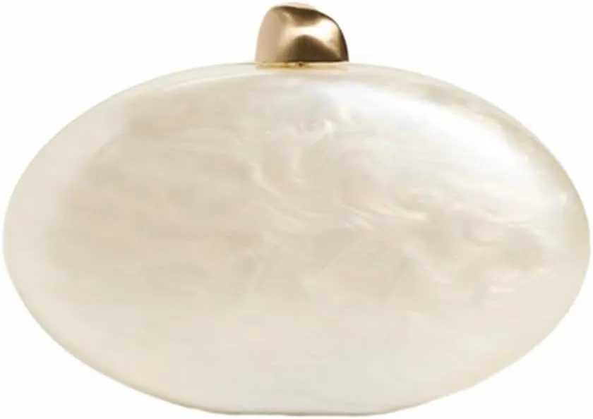 Cute Pearl Acrylic Oval Shaped Clutch Trendy Egg Purses and Handbags Chain Crossbody Bags for Women Evening Party
