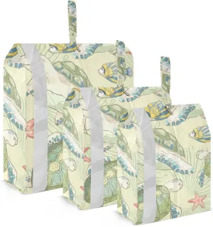 Cute Sea Turtles Packing Cubes Set of 3, Lightweight Travel Luggage Organizers Foldable Bags for Easy Packing and Organization