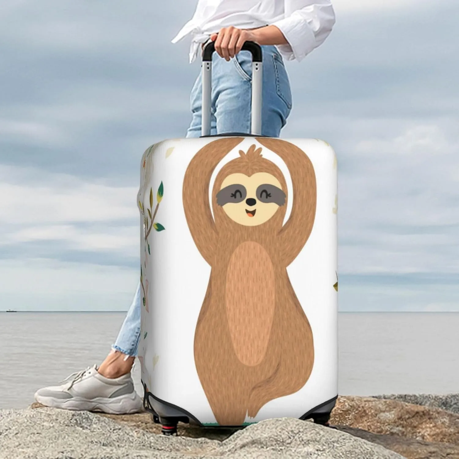 Cute Sloth In Yoga Pose Tree Luggage Cover,Washable Suitcase Covers Fashion Luggage Covers,Anti-Scratch Suitcase Protector Cover