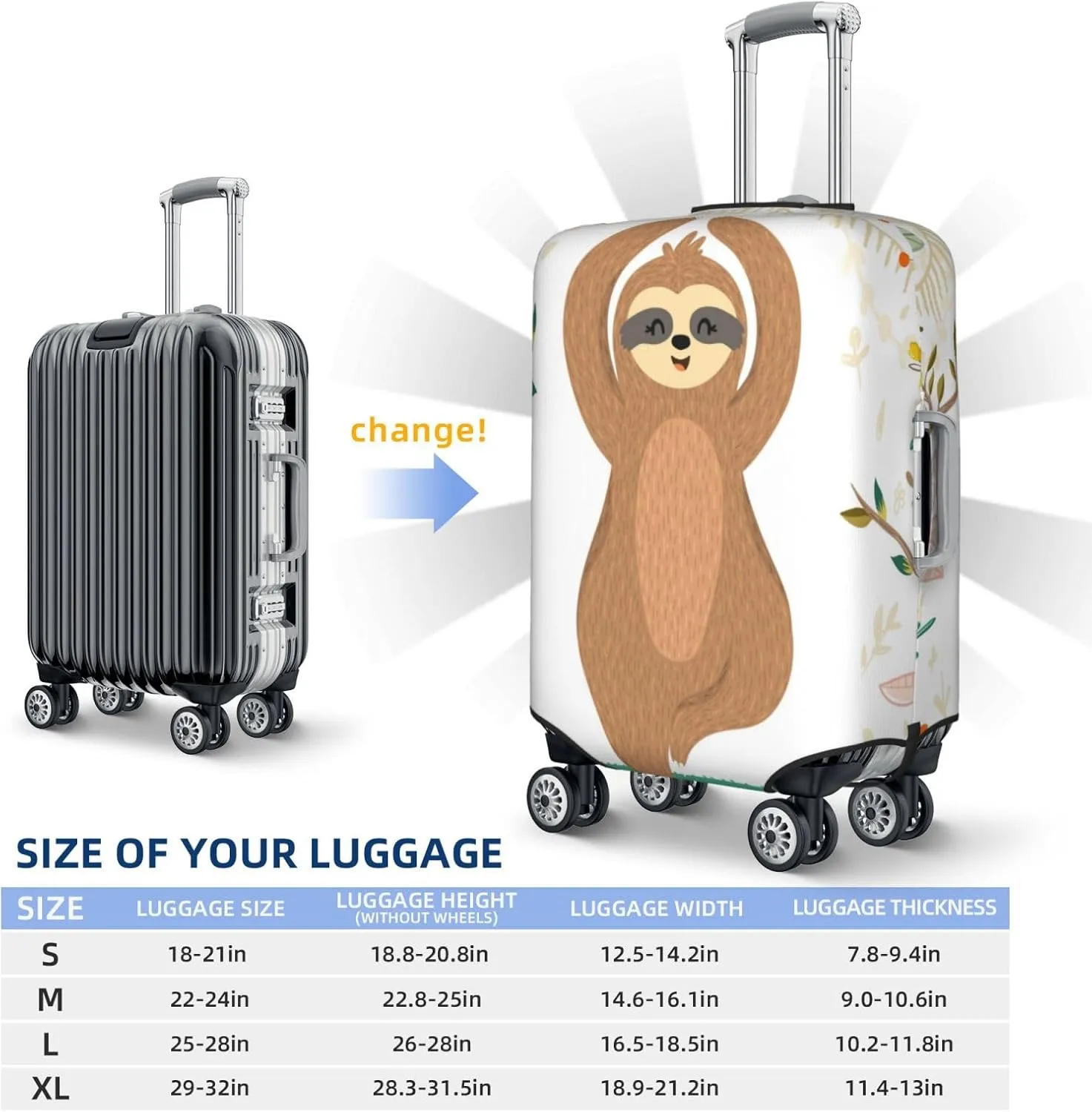 Cute Sloth In Yoga Pose Tree Luggage Cover,Washable Suitcase Covers Fashion Luggage Covers,Anti-Scratch Suitcase Protector Cover