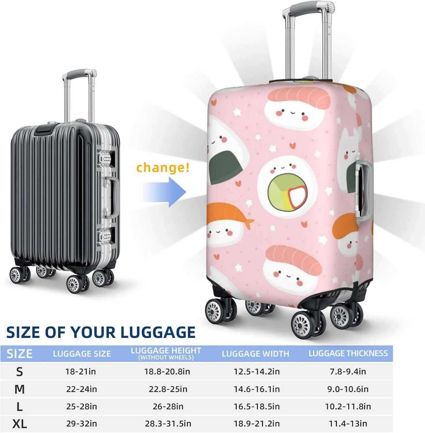 Cute Sushi (2) Luggage Cover,Washable Suitcase Covers Fashion Luggage Covers,Anti-Scratch Suitcase Protector Cover