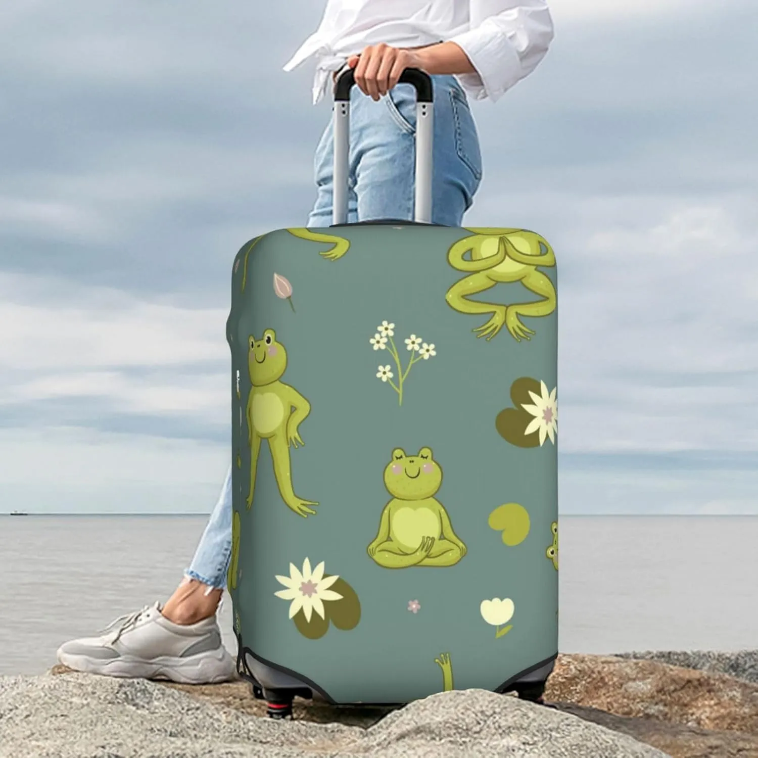 Cute Yoga Frogs Luggage Cover,Washable Suitcase Covers Fashion Luggage Covers,Anti-Scratch Suitcase Protector Cover
