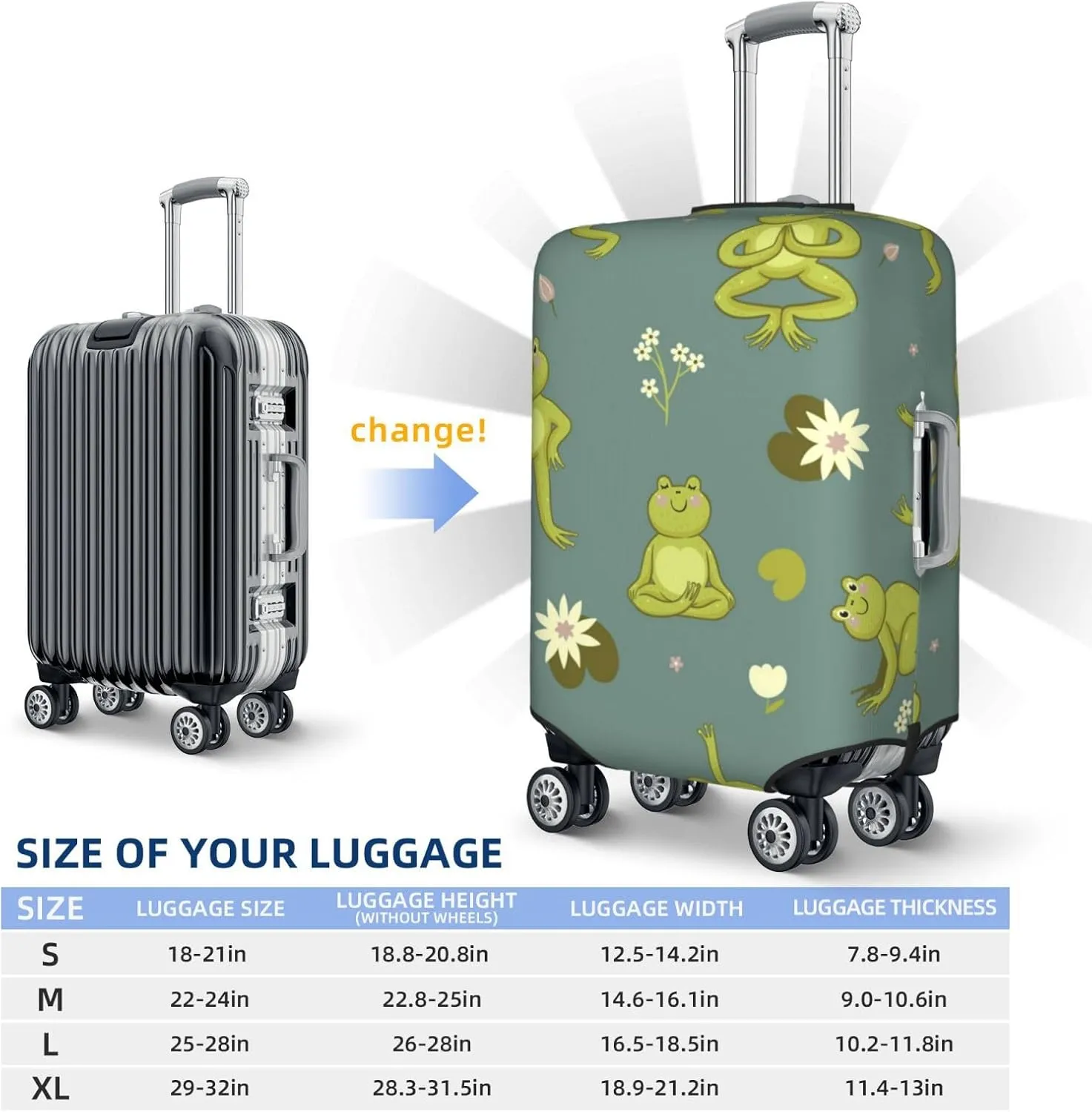 Cute Yoga Frogs Luggage Cover,Washable Suitcase Covers Fashion Luggage Covers,Anti-Scratch Suitcase Protector Cover