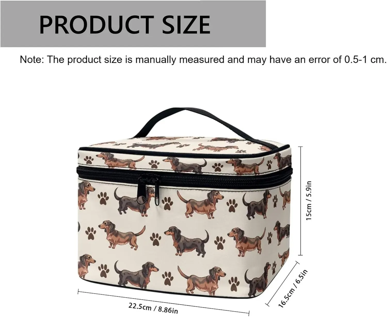 Dachshund Dog Pattern Toiletry Bag Travel Make Up Bag Women Cosmetic Bag, Kawaii Puppy Dogs Paws Roomy Cosmetic Pouch for Purse Zipper Makeup Bags Large