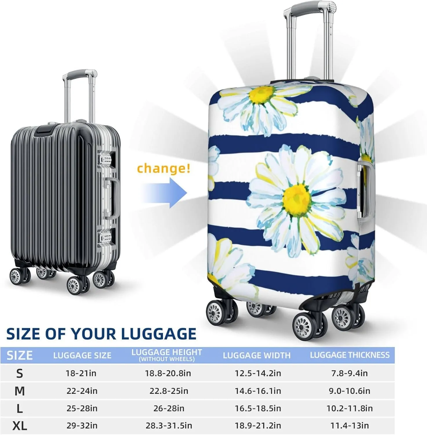 Daisy Striped Nautical Luggage Cover,Washable Suitcase Covers Fashion Luggage Covers,Anti-Scratch Suitcase Protector Cover