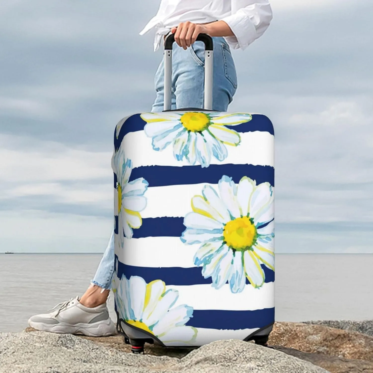 Daisy Striped Nautical Luggage Cover,Washable Suitcase Covers Fashion Luggage Covers,Anti-Scratch Suitcase Protector Cover