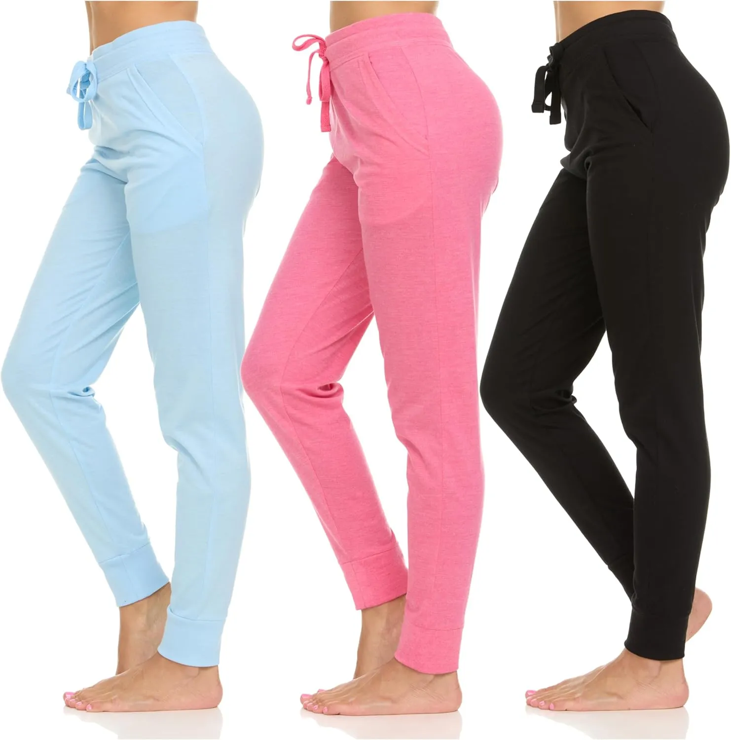 DARESAY Womens Running Workout Yoga Leggings with Pockets and Ealstic Cuff, Pack of 3 Up to XXL