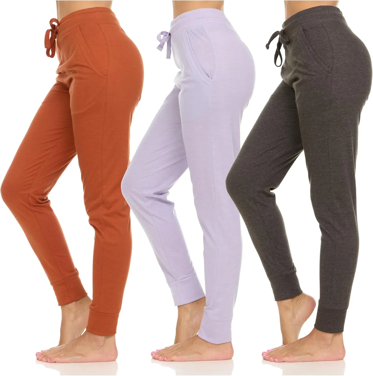 DARESAY Womens Running Workout Yoga Leggings with Pockets and Ealstic Cuff, Pack of 3 Up to XXL