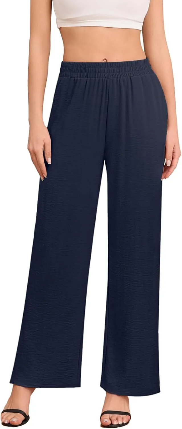 DILIUXING Women's Wide Leg Lounge Pants with Pockets Side Slits Lightweight High Waisted Loose Trouser