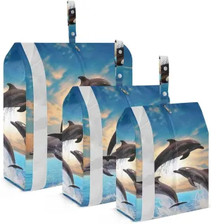 Dolphins Jumping Ocean Packing Cubes Set of 3, Lightweight Travel Luggage Organizers Foldable Bags for Easy Packing and Organization