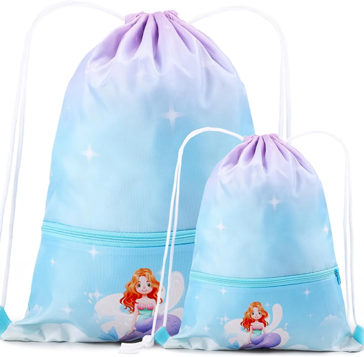 Drawstring Backpack for Girls Drawstring Gym Bag Waterproof Cinch Bags for Sports Dance Swimming Beach Travel with Zipper Pocket