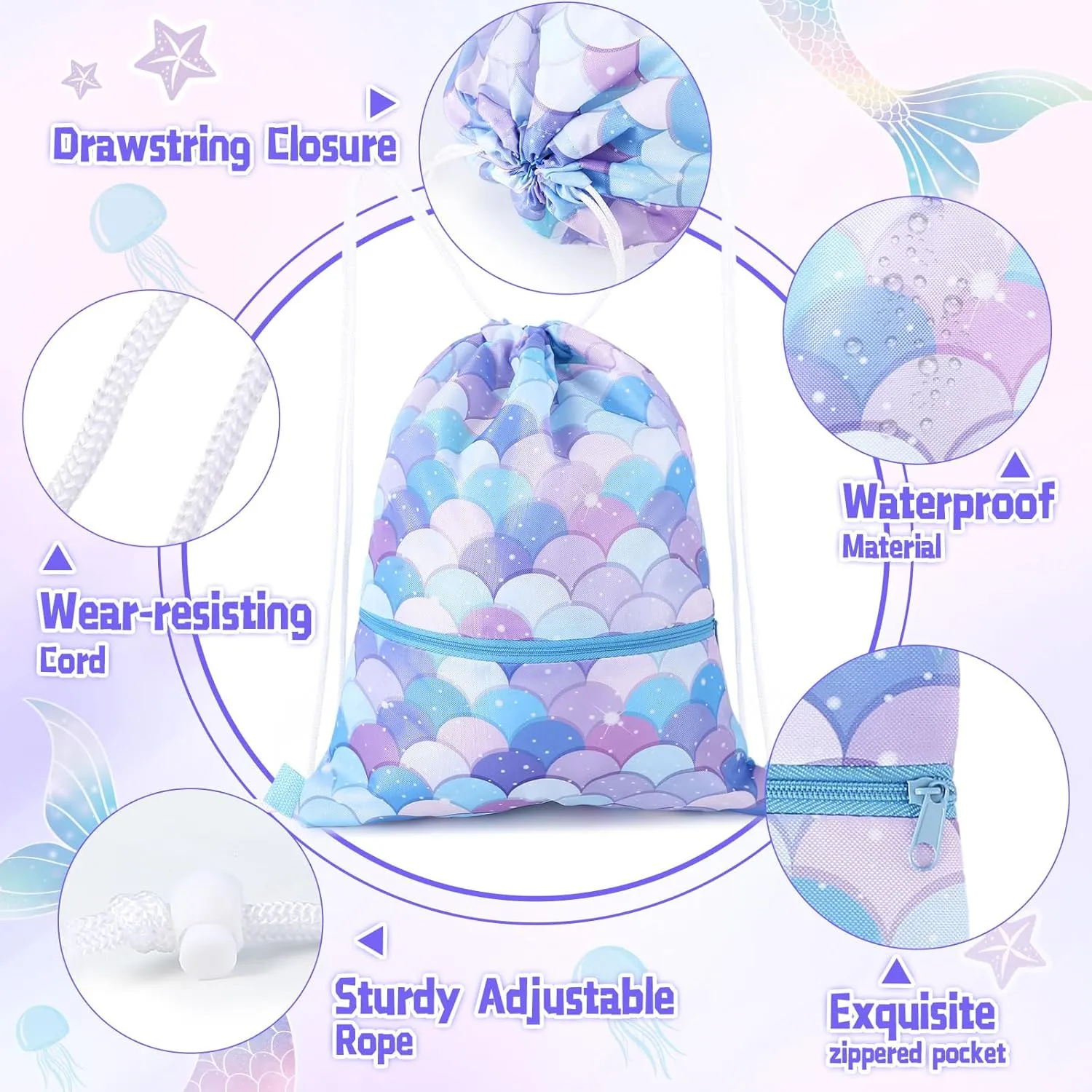 Drawstring Backpack Girls Drawstring Gym Bag Waterproof Cinch Bags Beach Bag for Gym Sports with Zipper Pocket