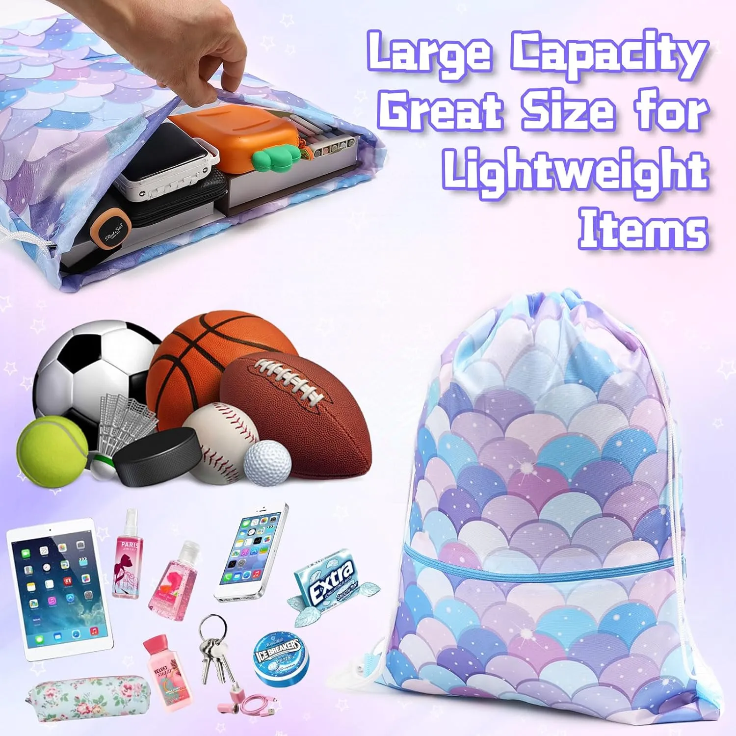 Drawstring Backpack Girls Drawstring Gym Bag Waterproof Cinch Bags Beach Bag for Gym Sports with Zipper Pocket
