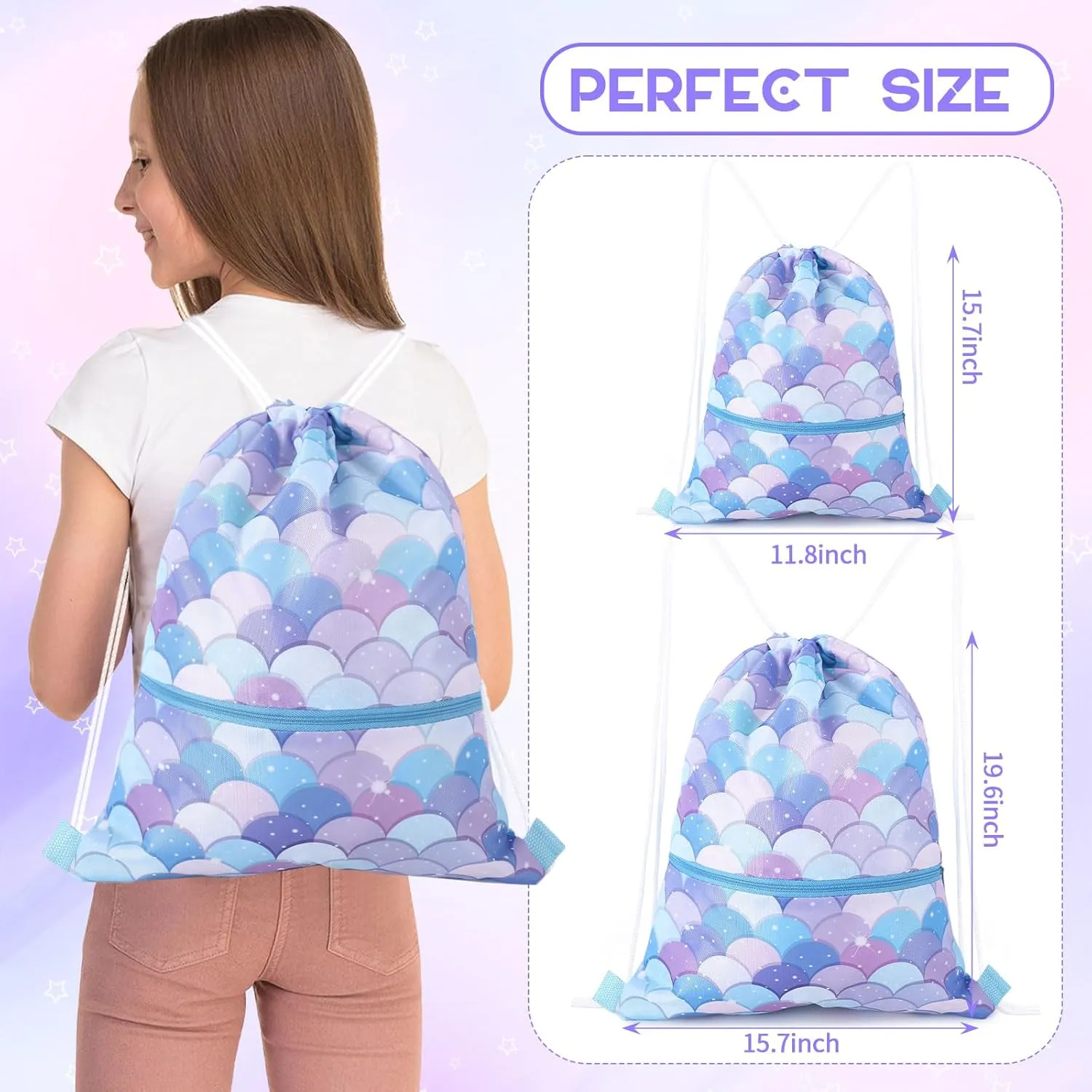 Drawstring Backpack Girls Drawstring Gym Bag Waterproof Cinch Bags Beach Bag for Gym Sports with Zipper Pocket
