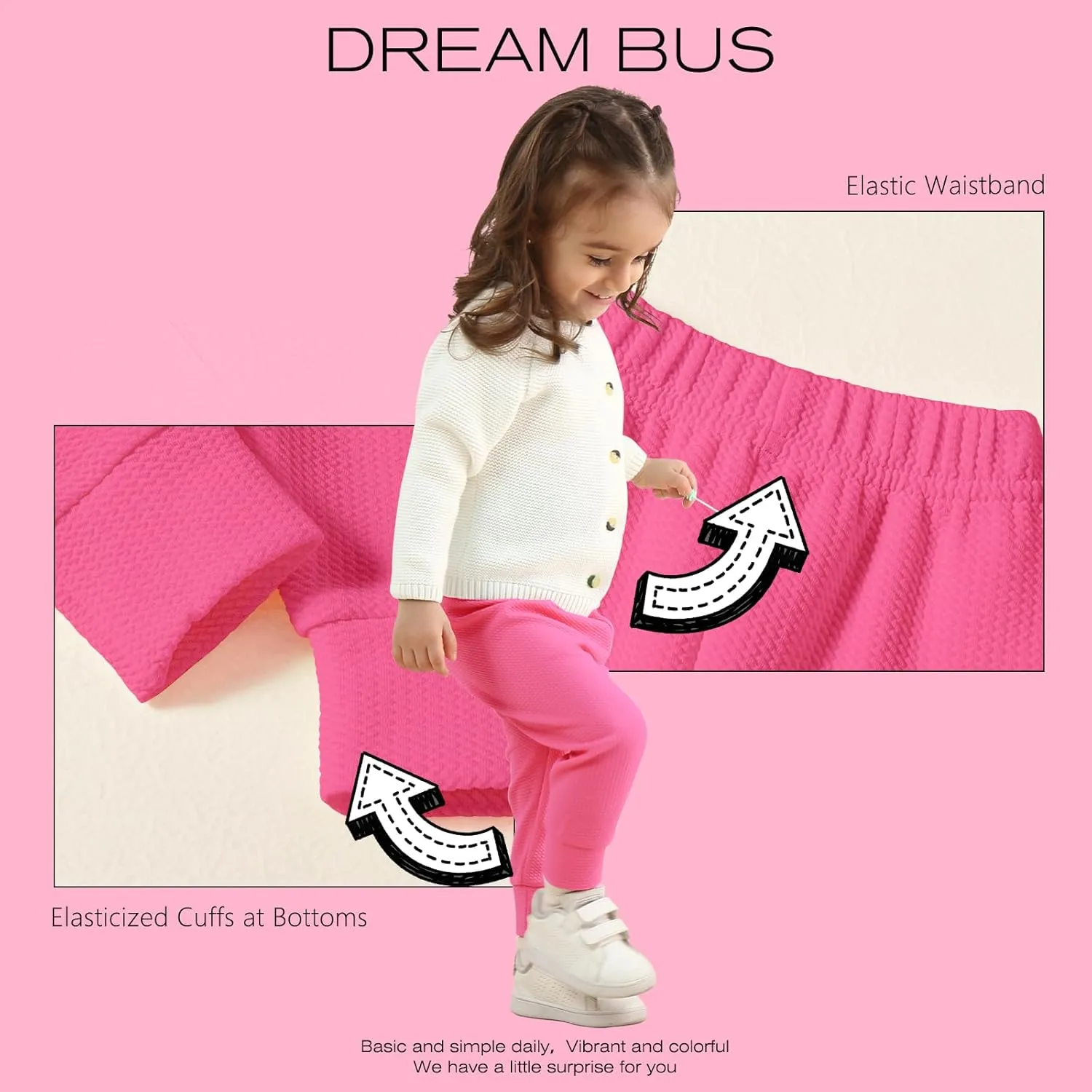 DREAM BUS 5 Pack Baby Girl Pants Toddler Girls Sweatpants Newborn Solid Jogger Pants Fall Baby Girl Waffles Leggings