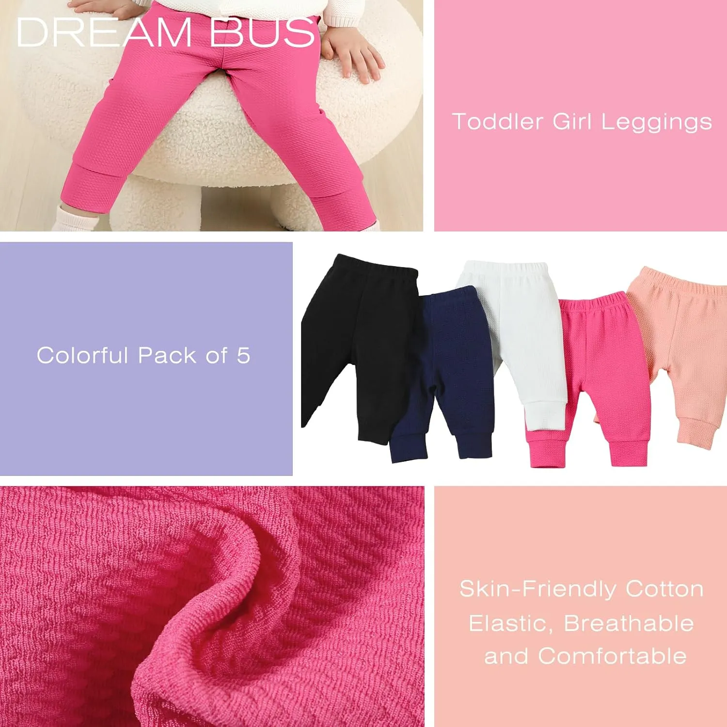 DREAM BUS 5 Pack Baby Girl Pants Toddler Girls Sweatpants Newborn Solid Jogger Pants Fall Baby Girl Waffles Leggings