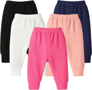 DREAM BUS 5 Pack Baby Girl Pants Toddler Girls Sweatpants Newborn Solid Jogger Pants Fall Baby Girl Waffles Leggings