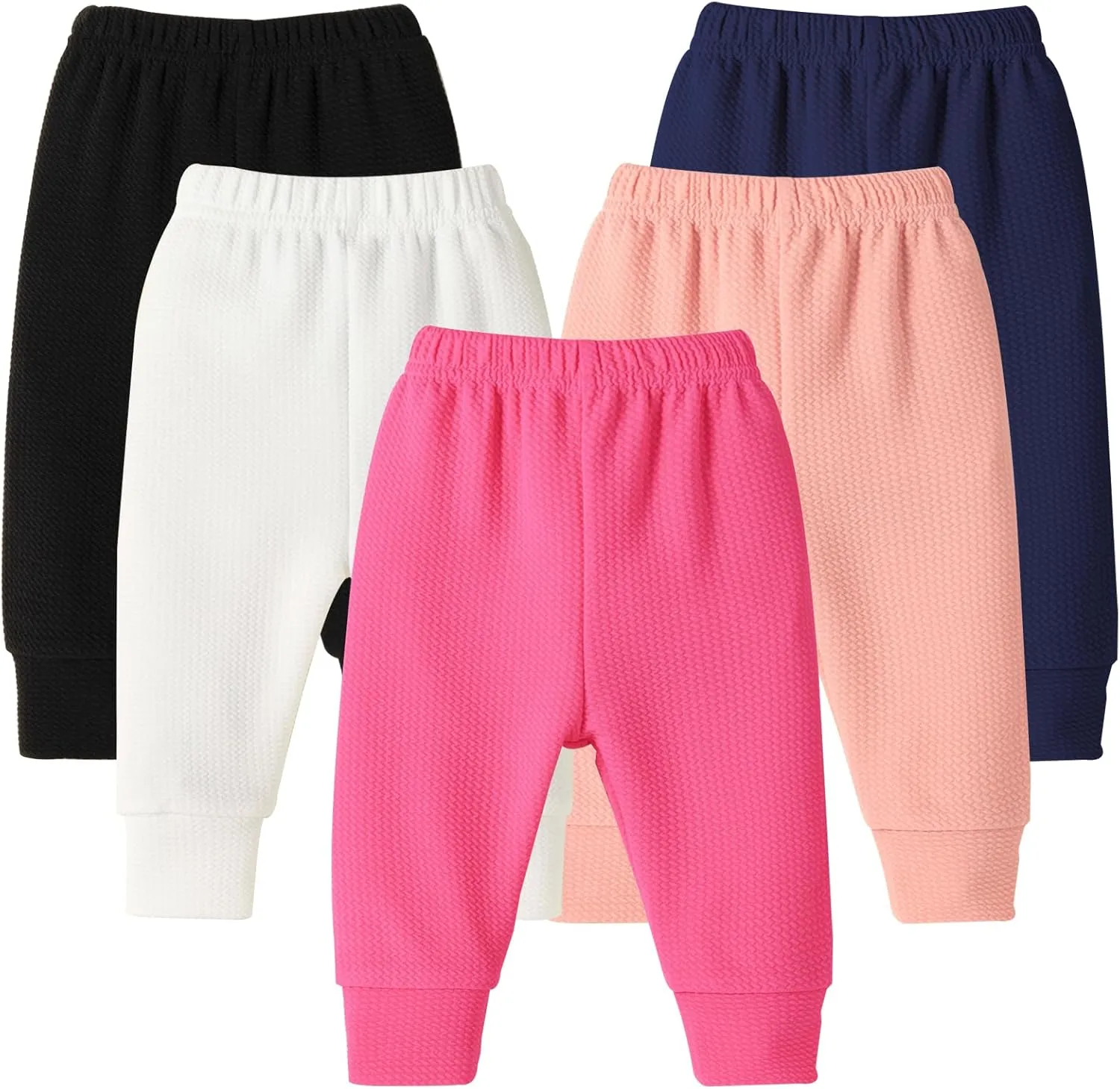 DREAM BUS 5 Pack Baby Girl Pants Toddler Girls Sweatpants Newborn Solid Jogger Pants Fall Baby Girl Waffles Leggings