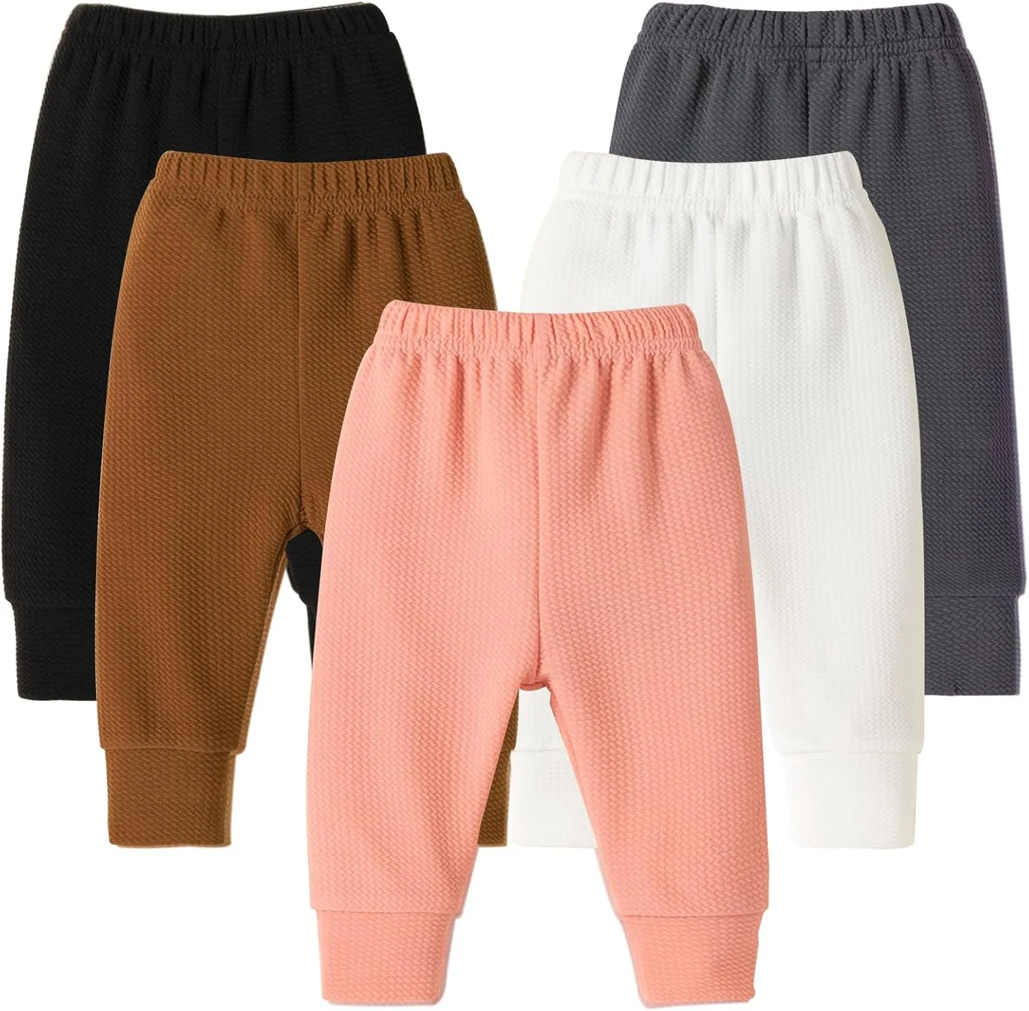 DREAM BUS 5 Pack Baby Girl Pants Toddler Girls Sweatpants Newborn Solid Jogger Pants Fall Baby Girl Waffles Leggings