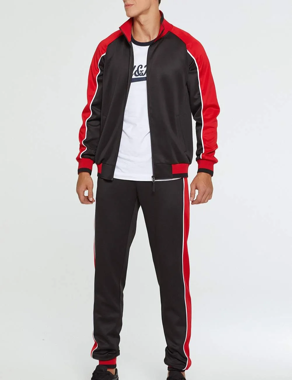 DUOFIER Men Tracksuit Set Full-Zip Sweatshirt Jogger Sweatpants Warm Sports Suit Gym Training Wear