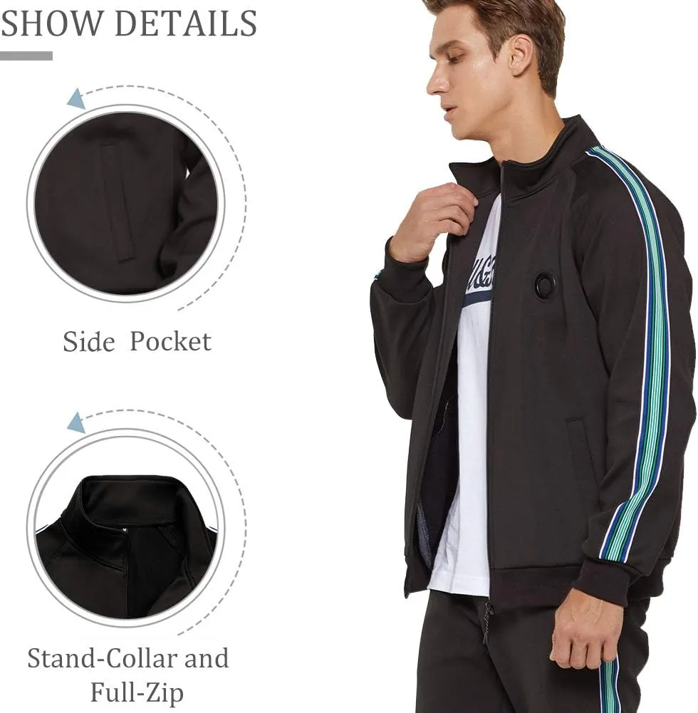 DUOFIER Men Tracksuit Set Full-Zip Sweatshirt Jogger Sweatpants Warm Sports Suit Gym Training Wear