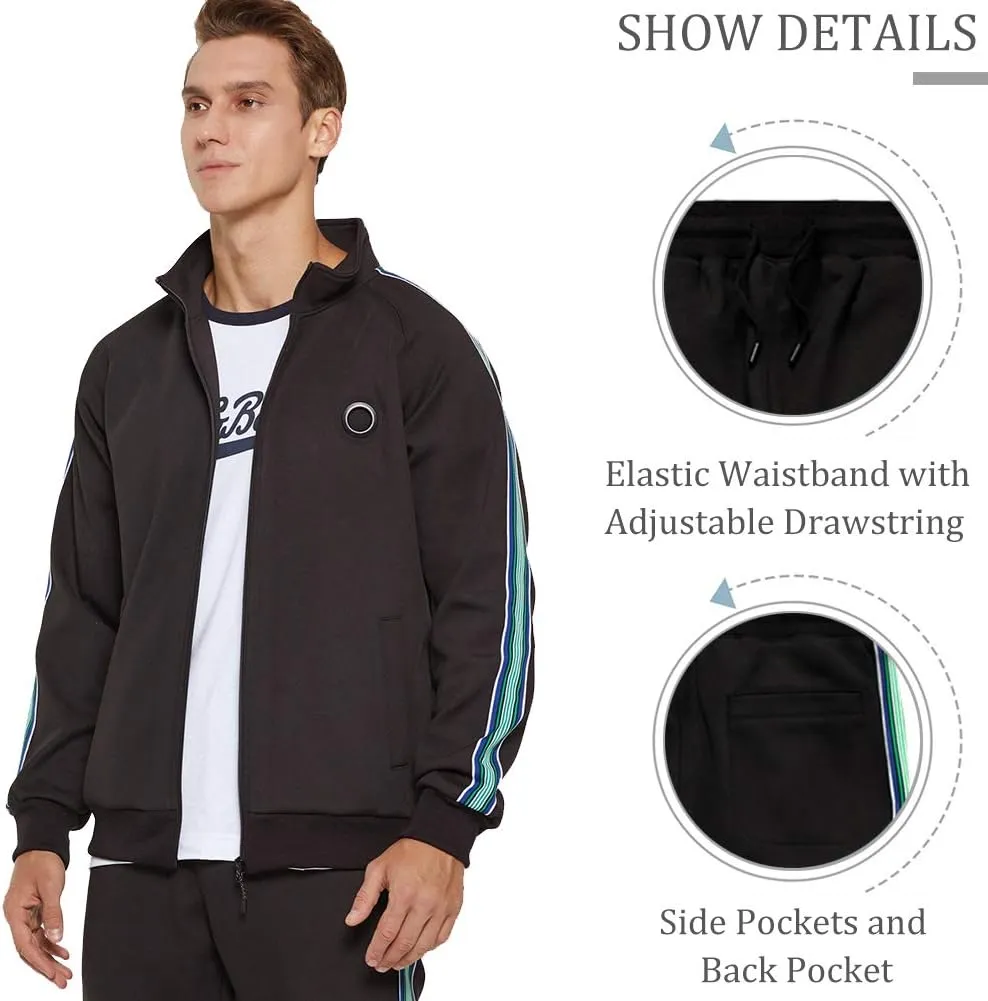 DUOFIER Men Tracksuit Set Full-Zip Sweatshirt Jogger Sweatpants Warm Sports Suit Gym Training Wear