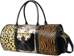 EEP Leopard Printed Leather Handmade Duffle Bag/Stylish Leopard Weekender Spacious Main Compartment For Your Belongings