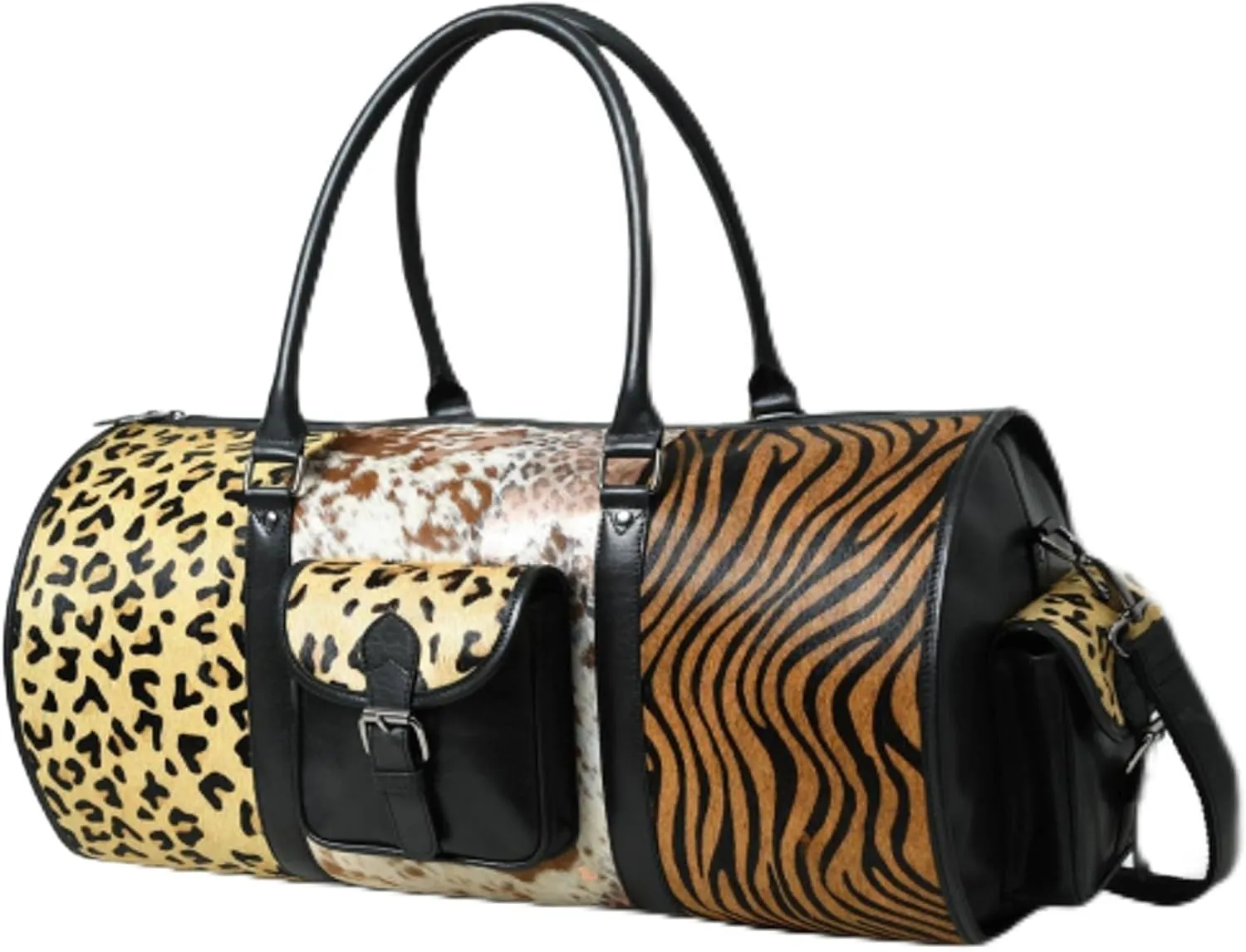 EEP Leopard Printed Leather Handmade Duffle Bag/Stylish Leopard Weekender Spacious Main Compartment For Your Belongings